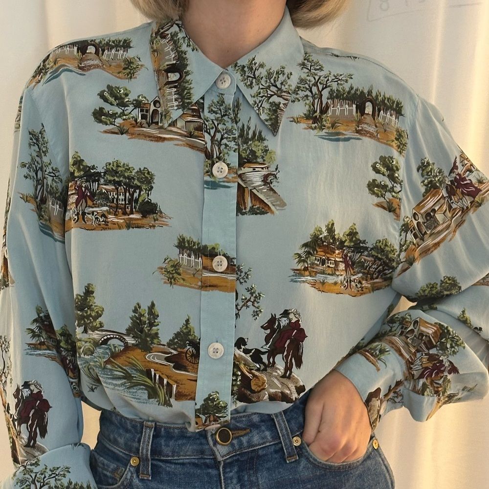Diane Von Furstenberg Scenic Blue Button Down Shirt